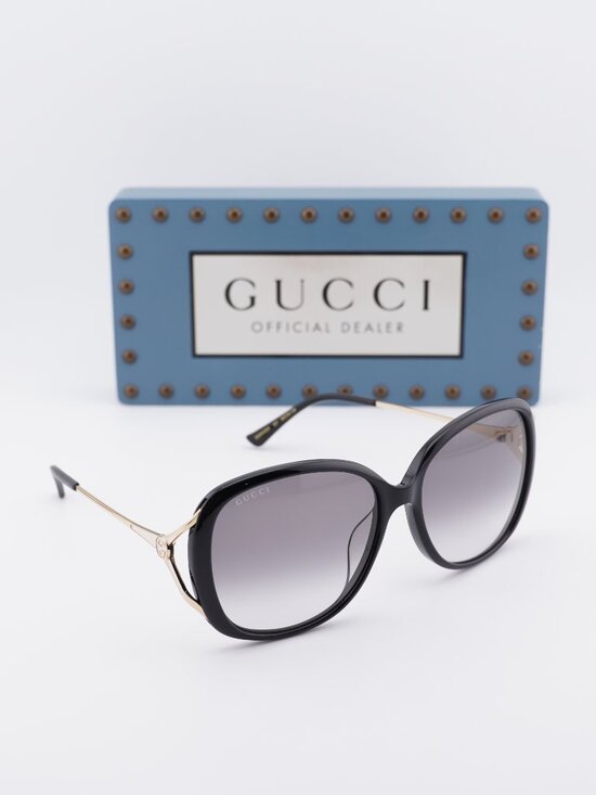 Gucci GG0649SK 001 Butterfly Sunglasses - Black / Grey main image 9